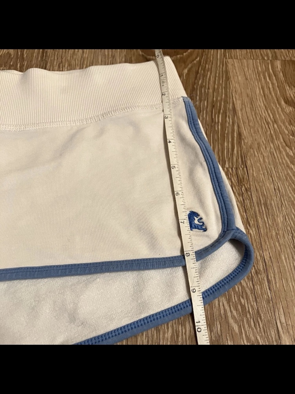 Vtg Y2K Shorts Micro Mini Sweat Shorts Low Rise Booty Express Blue Trim Prep XS - Picture 10 of 10